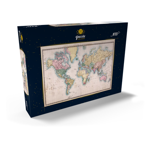 Weltkarte nach Mercator Projektion, 1860 1000 Puzzle Schachtel Ansicht2