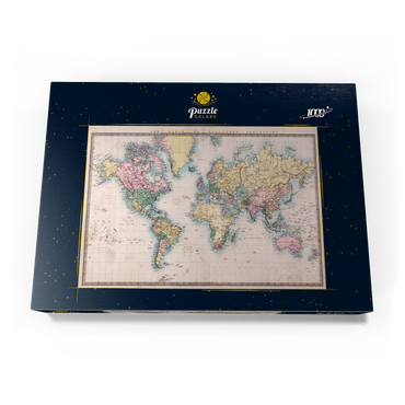 Weltkarte nach Mercator Projektion, 1860 1000 Puzzle Schachtel Ansicht3