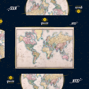 Weltkarte nach Mercator Projektion, 1860 1000 Puzzle Schachtel 3D Modell