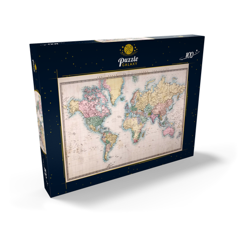 Weltkarte nach Mercator Projektion, 1860 100 Puzzle Schachtel Ansicht2