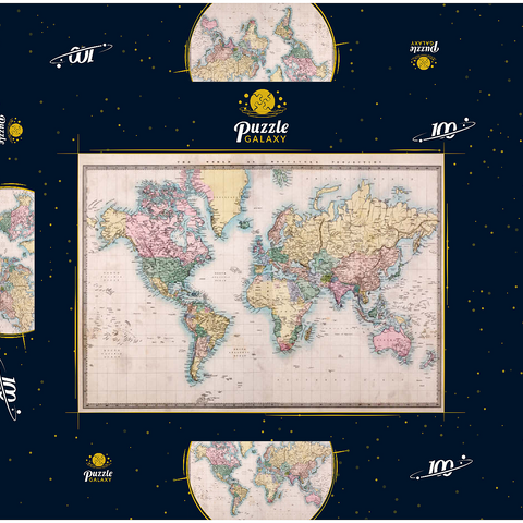 Weltkarte nach Mercator Projektion, 1860 100 Puzzle Schachtel 3D Modell