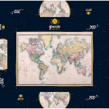 Weltkarte nach Mercator Projektion, 1860 200 Puzzle Schachtel 3D Modell