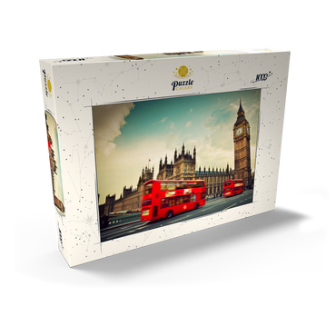 Roter Doppeldeckerbus vor dem Big Ban und Westminster Abbey, London, England 1000 Puzzle Schachtel Ansicht2
