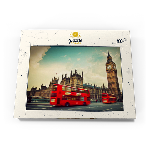 Roter Doppeldeckerbus vor dem Big Ban und Westminster Abbey, London, England 100 Puzzle Schachtel Ansicht3