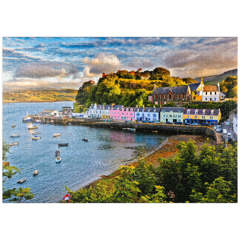 puzzleplate Blick auf Portree vor Sonnenuntergang, Isle of Skye, Schottland 1000 Puzzle