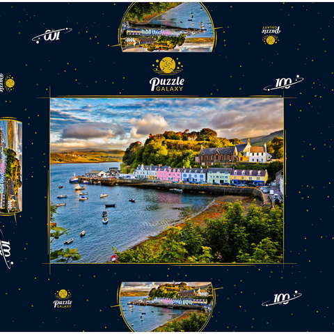 Blick auf Portree vor Sonnenuntergang, Isle of Skye, Schottland 100 Puzzle Schachtel 3D Modell