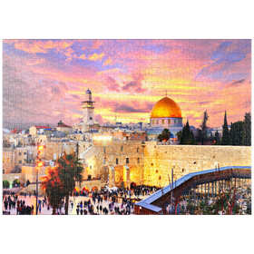 Darstellung des Puzzle-Motivs Skyline der Altstadt an der Westmauer und dem Tempelberg in Jerusalem, Israel – Puzzleteile: 1000
