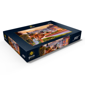 Alternative Darstellung des Puzzle-Motivs Die berühmte Lombard Street in San Francisco bei Sonnenaufgang – Puzzleteile: 1000