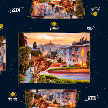 Die berühmte Lombard Street in San Francisco bei Sonnenaufgang 1000 Puzzle Schachtel 3D Modell