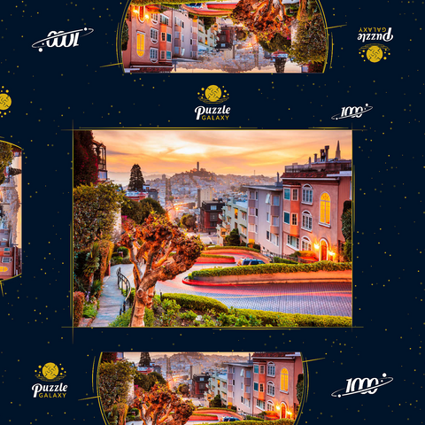 Die berühmte Lombard Street in San Francisco bei Sonnenaufgang 1000 Puzzle Schachtel 3D Modell