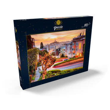 Die berühmte Lombard Street in San Francisco bei Sonnenaufgang 100 Puzzle Schachtel Ansicht2