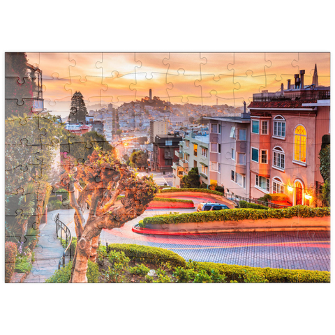 puzzleplate Die berühmte Lombard Street in San Francisco bei Sonnenaufgang 100 Puzzle