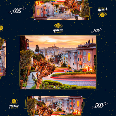 Die berühmte Lombard Street in San Francisco bei Sonnenaufgang 500 Puzzle Schachtel 3D Modell