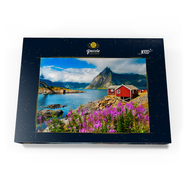 Typische rote Fischerhäuser in einem Hafen auf den Lofoten, Norwegen 1000 Puzzle Schachtel Ansicht3