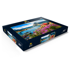 Alternative Darstellung des Puzzle-Motivs Typische rote Fischerhäuser in einem Hafen auf den Lofoten, Norwegen – Puzzleteile: 200