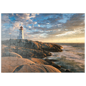 Darstellung des Puzzle Motivs Sonnenuntergang am Leuchtturm von Peggys Cove, Neuschottland, Kanada - Puzzleteile: 100