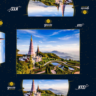 Landschaft mit zwei Pagoden auf dem Gipfel des Inthanon-Bergs, Chiang Mai, Thailand 1000 Puzzle Schachtel 3D Modell
