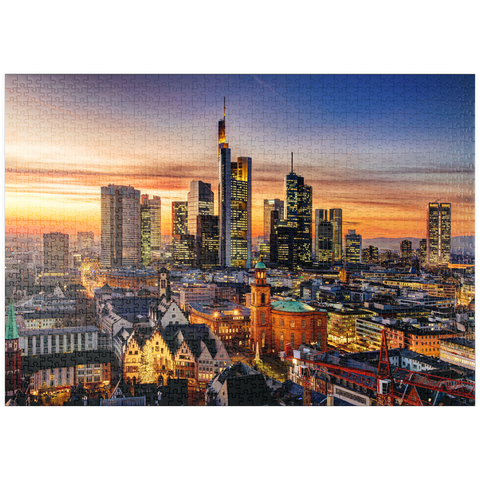 puzzleplate Frankfurt am Main bei Nacht, Deutschland 1000 Puzzle