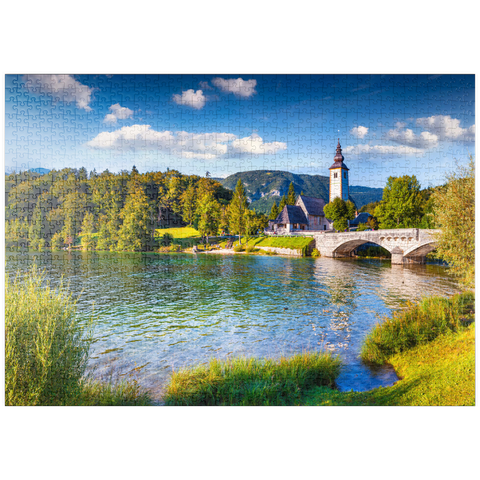 puzzleplate Kirche St. Johannes der Baptist, Bohinj-See, Slowenien 1000 Puzzle