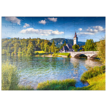 puzzleplate Kirche St. Johannes der Baptist, Bohinj-See, Slowenien 100 Puzzle