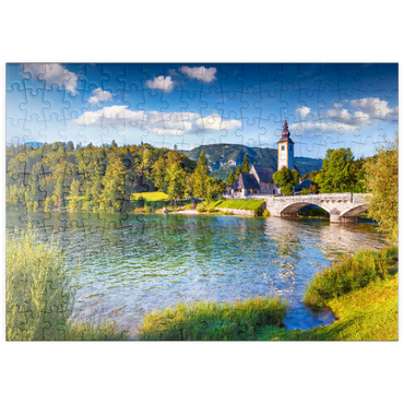 puzzleplate Kirche St. Johannes der Baptist, Bohinj-See, Slowenien 200 Puzzle