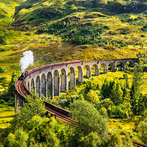 Glenfinnan Railway Viaduct mit Jacobite-Dampfzug, Schottland 100 Puzzle 3D Modell