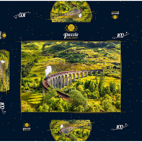 Glenfinnan Railway Viaduct mit Jacobite-Dampfzug, Schottland 100 Puzzle Schachtel 3D Modell