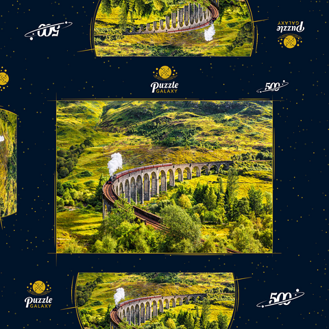 Glenfinnan Railway Viaduct mit Jacobite-Dampfzug, Schottland 500 Puzzle Schachtel 3D Modell