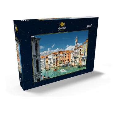 Canale Grande mit bunten Fassaden der alten mittelalterlichen Häuser vor der Rialto-Brücke in Venedig, Italien 1000 Puzzle Schachtel Ansicht2