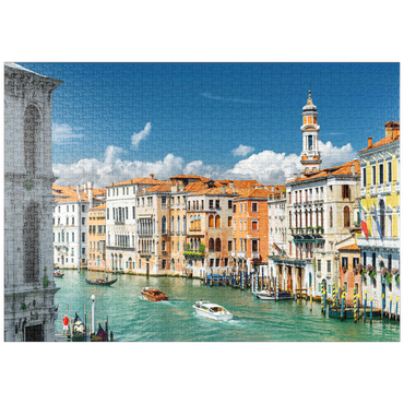 puzzleplate Canale Grande mit bunten Fassaden der alten mittelalterlichen Häuser vor der Rialto-Brücke in Venedig, Italien 1000 Puzzle