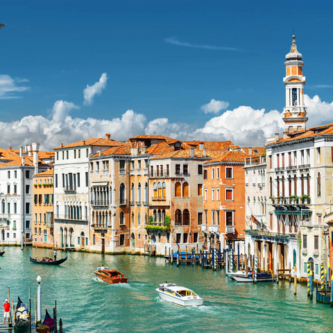 Canale Grande mit bunten Fassaden der alten mittelalterlichen Häuser vor der Rialto-Brücke in Venedig, Italien 1000 Puzzle 3D Modell
