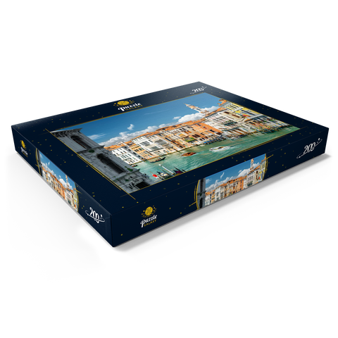Canale Grande mit bunten Fassaden der alten mittelalterlichen Häuser vor der Rialto-Brücke in Venedig, Italien 200 Puzzle Schachtel Ansicht1