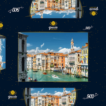 Canale Grande mit bunten Fassaden der alten mittelalterlichen Häuser vor der Rialto-Brücke in Venedig, Italien 500 Puzzle Schachtel 3D Modell
