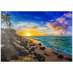 Darstellung des Puzzle-Motivs Wunderschöner hawaiianischer Sonnenuntergang an der Nordküste von Oahu – Puzzleteile: 1000