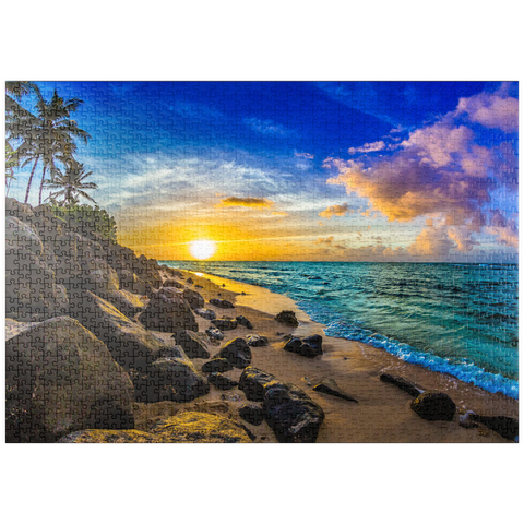 puzzleplate Wunderschöner hawaiianischer Sonnenuntergang an der Nordküste von Oahu 1000 Puzzle
