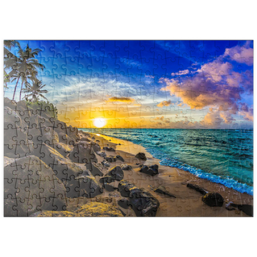 puzzleplate Wunderschöner hawaiianischer Sonnenuntergang an der Nordküste von Oahu 200 Puzzle