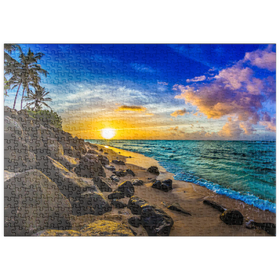 Darstellung des Puzzle-Motivs Wunderschöner hawaiianischer Sonnenuntergang an der Nordküste von Oahu – Puzzleteile: 500