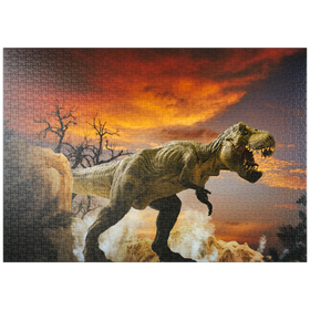 Darstellung des Puzzle-Motivs Dinosaurier-Kunstgebirgslandschaft – Puzzleteile: 1000