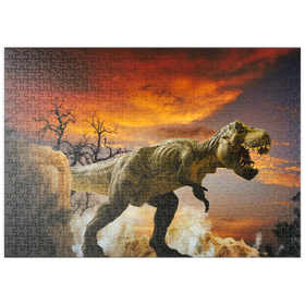 Darstellung des Puzzle-Motivs Dinosaurier-Kunstgebirgslandschaft – Puzzleteile: 500