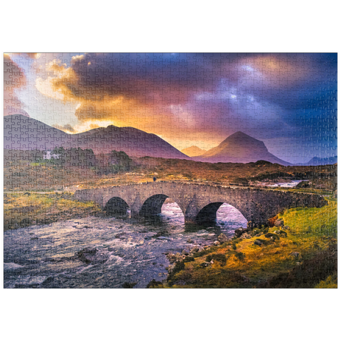 puzzleplate Old Vintage Backsteinbrücke über den Fluss in Sligachan, Isle of Skye, Schottland 1000 Puzzle