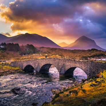 Old Vintage Backsteinbrücke über den Fluss in Sligachan, Isle of Skye, Schottland 1000 Puzzle 3D Modell