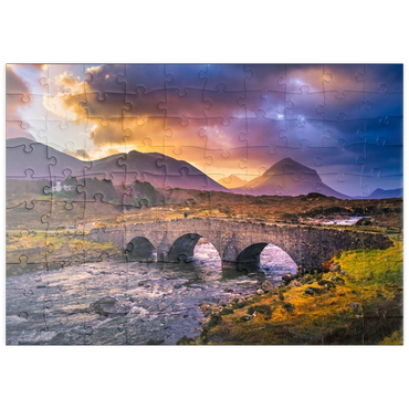 puzzleplate Old Vintage Backsteinbrücke über den Fluss in Sligachan, Isle of Skye, Schottland 100 Puzzle