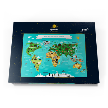 Weltkarte mit Tieren und Vögeln 1000 Puzzle Schachtel Ansicht3