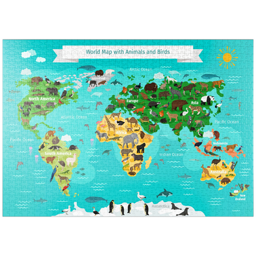 puzzleplate Weltkarte mit Tieren und Vögeln 1000 Puzzle