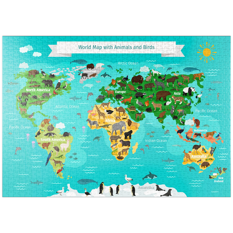 puzzleplate Weltkarte mit Tieren und Vögeln 1000 Puzzle