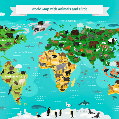 Weltkarte mit Tieren und Vögeln 1000 Puzzle 3D Modell