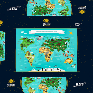 Weltkarte mit Tieren und Vögeln 1000 Puzzle Schachtel 3D Modell