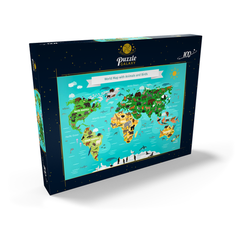 Weltkarte mit Tieren und Vögeln 100 Puzzle Schachtel Ansicht2