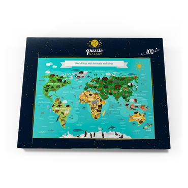Weltkarte mit Tieren und Vögeln 100 Puzzle Schachtel Ansicht3