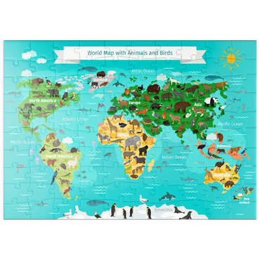 puzzleplate Weltkarte mit Tieren und Vögeln 100 Puzzle